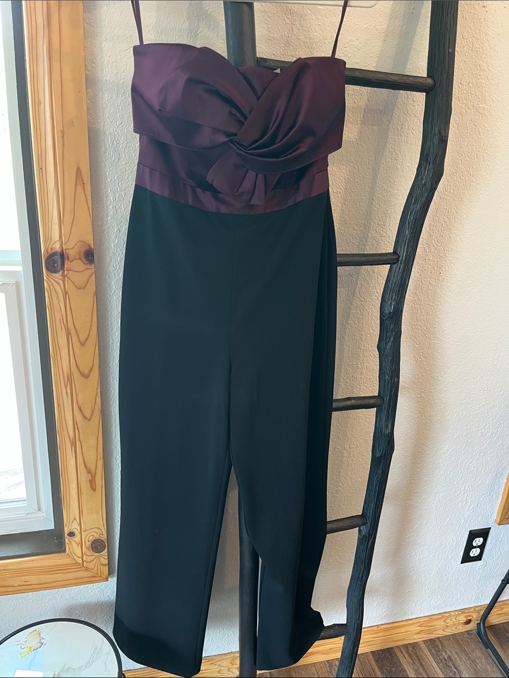 White House Black Market Strapless Purple Bow Bodice Wide-Leg Jumpsuit - Picture 3 of 5